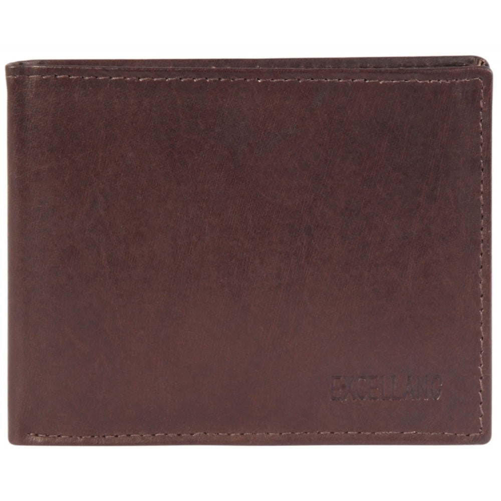 Brown Leather Men's Wallet with Rotating Flap, 11 cm