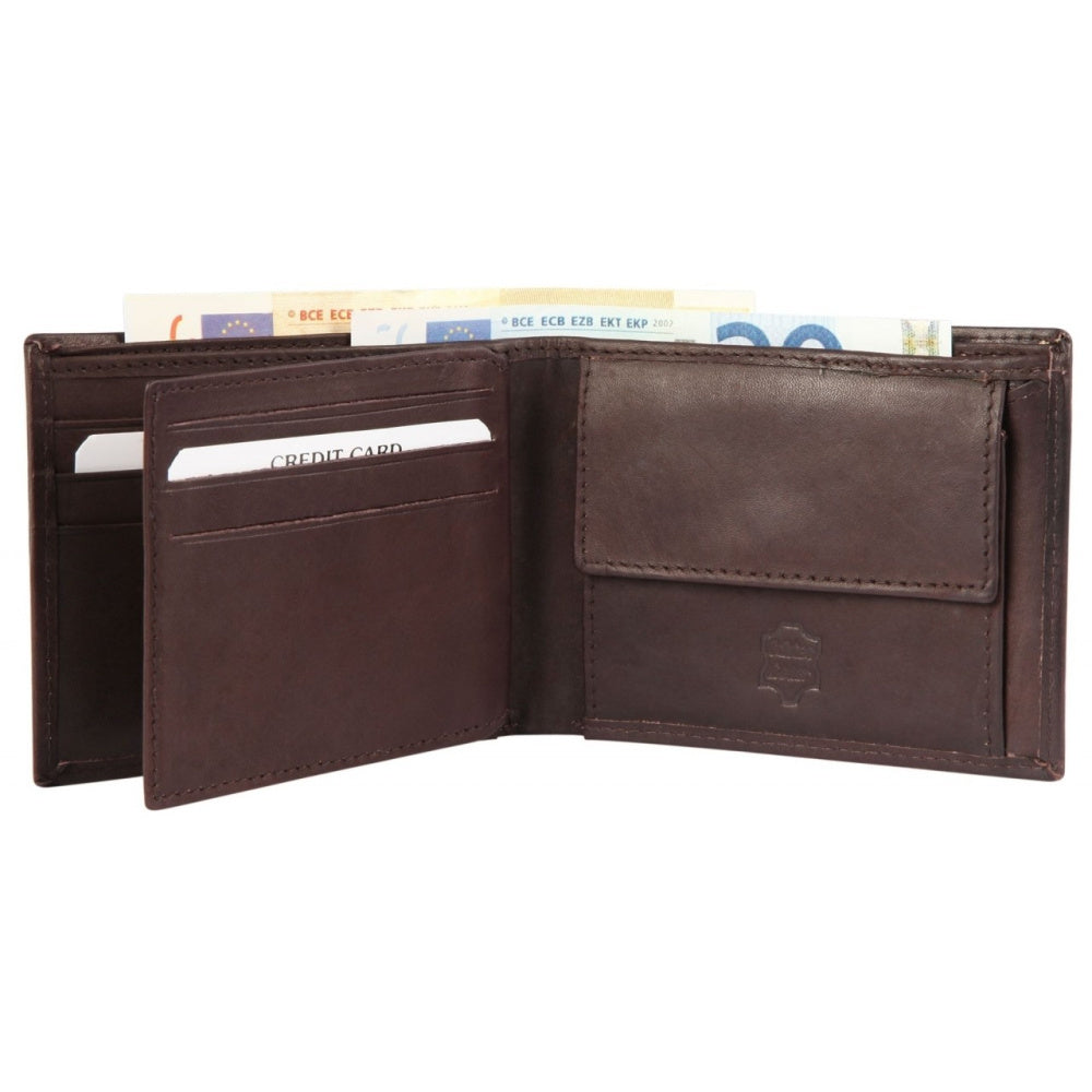 Brown Leather Men's Wallet with Rotating Flap, 11 cm