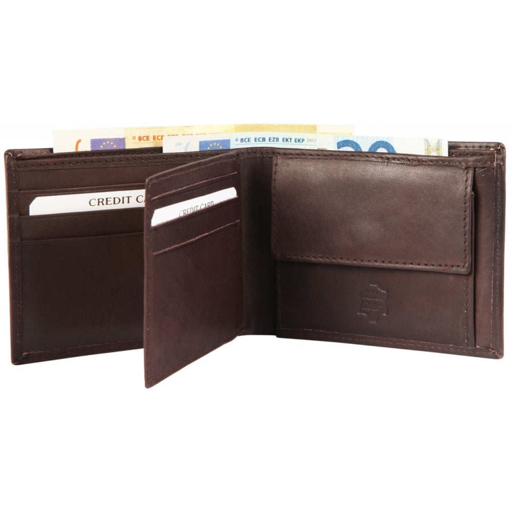 Brown Leather Men's Wallet with Rotating Flap, 11 cm