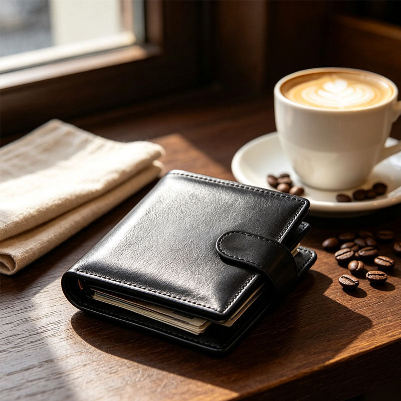 Men's Genuine Leather Black Wallet with Photo Window