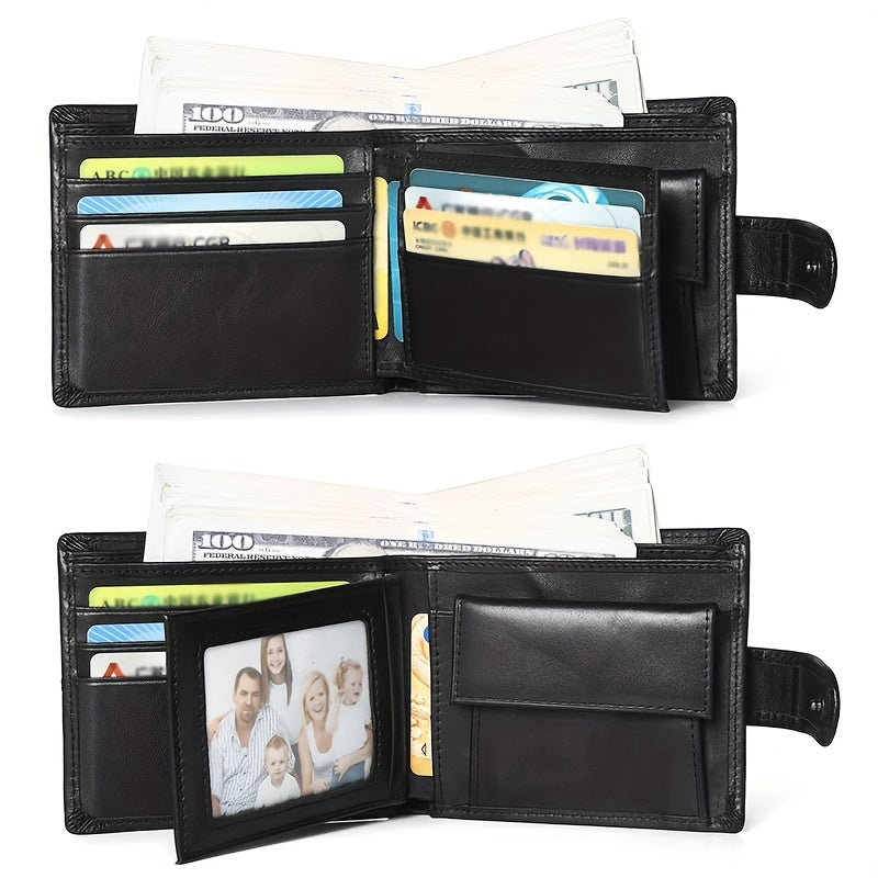 Men's Black Leather Wallet with Photo Flap