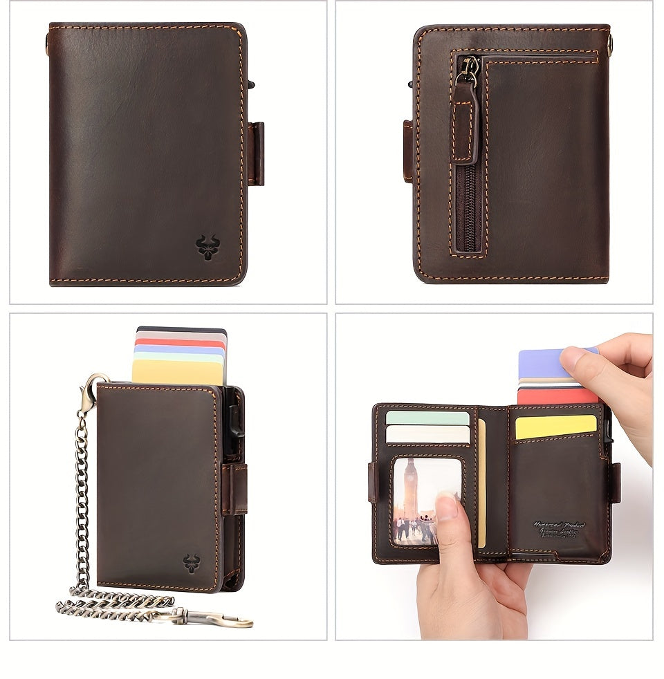 Men's Full Grain Leather Wallet with Ejectable Card Case