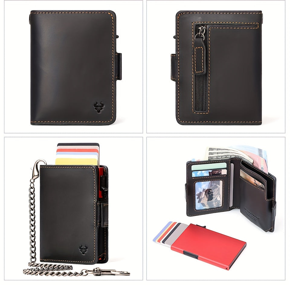 Men's Full Grain Leather Wallet with Ejectable Card Case