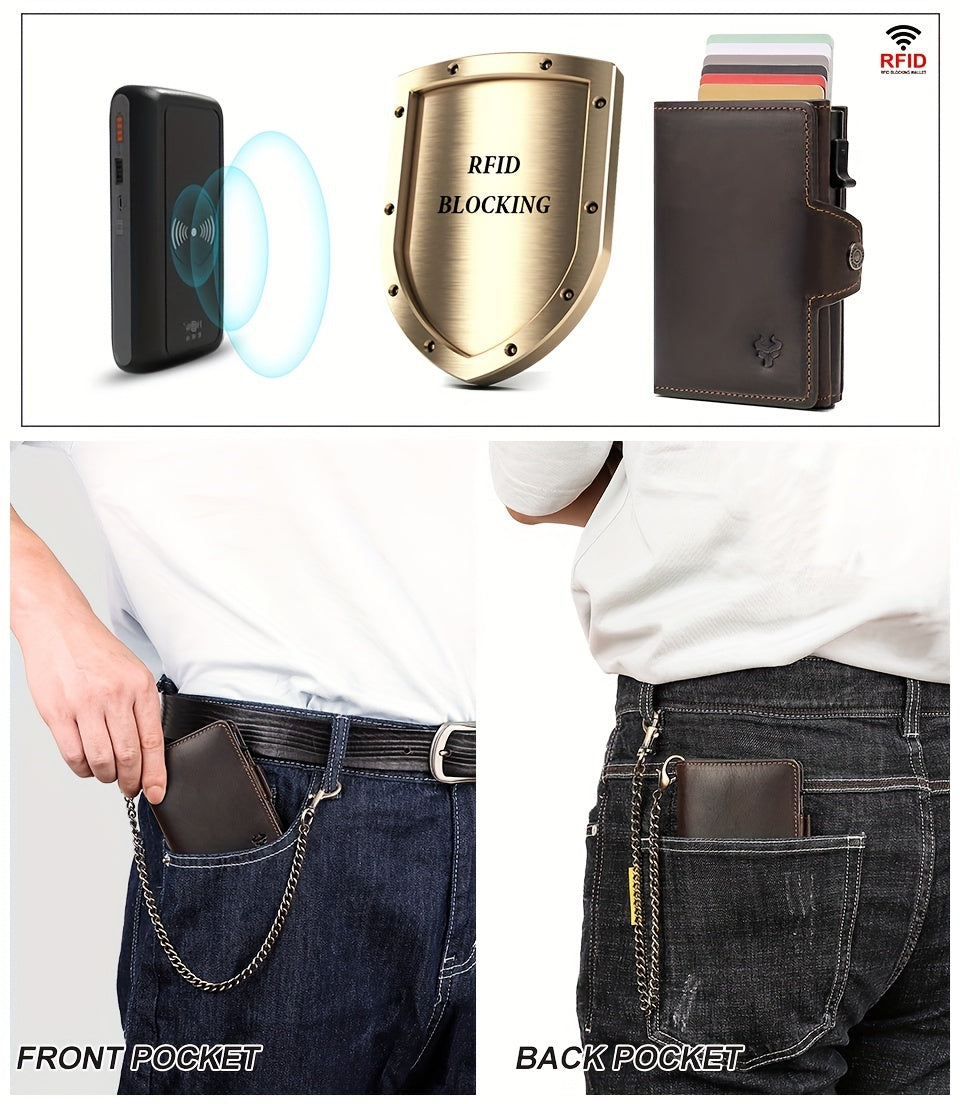 Men's Full Grain Leather Wallet with Ejectable Card Case