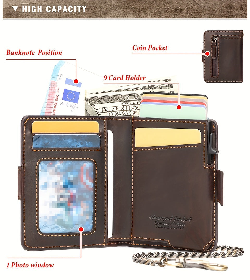 Men's Full Grain Leather Wallet with Ejectable Card Case