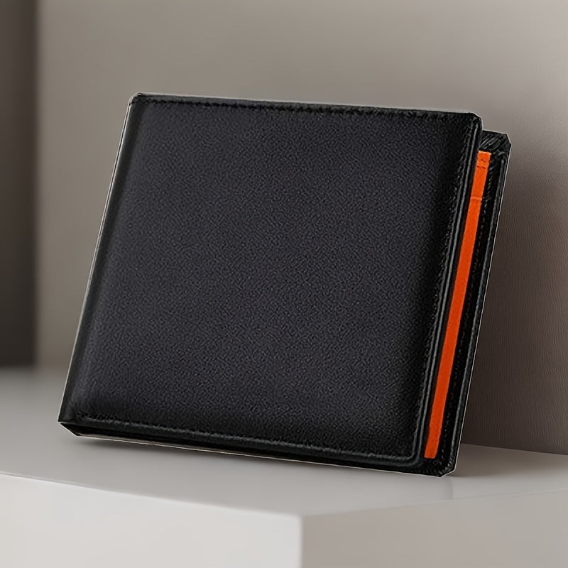 Men's Full Grain Leather Wallet, Black and Orange
