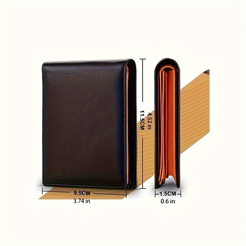 Men's Full Grain Leather Wallet, Black and Orange