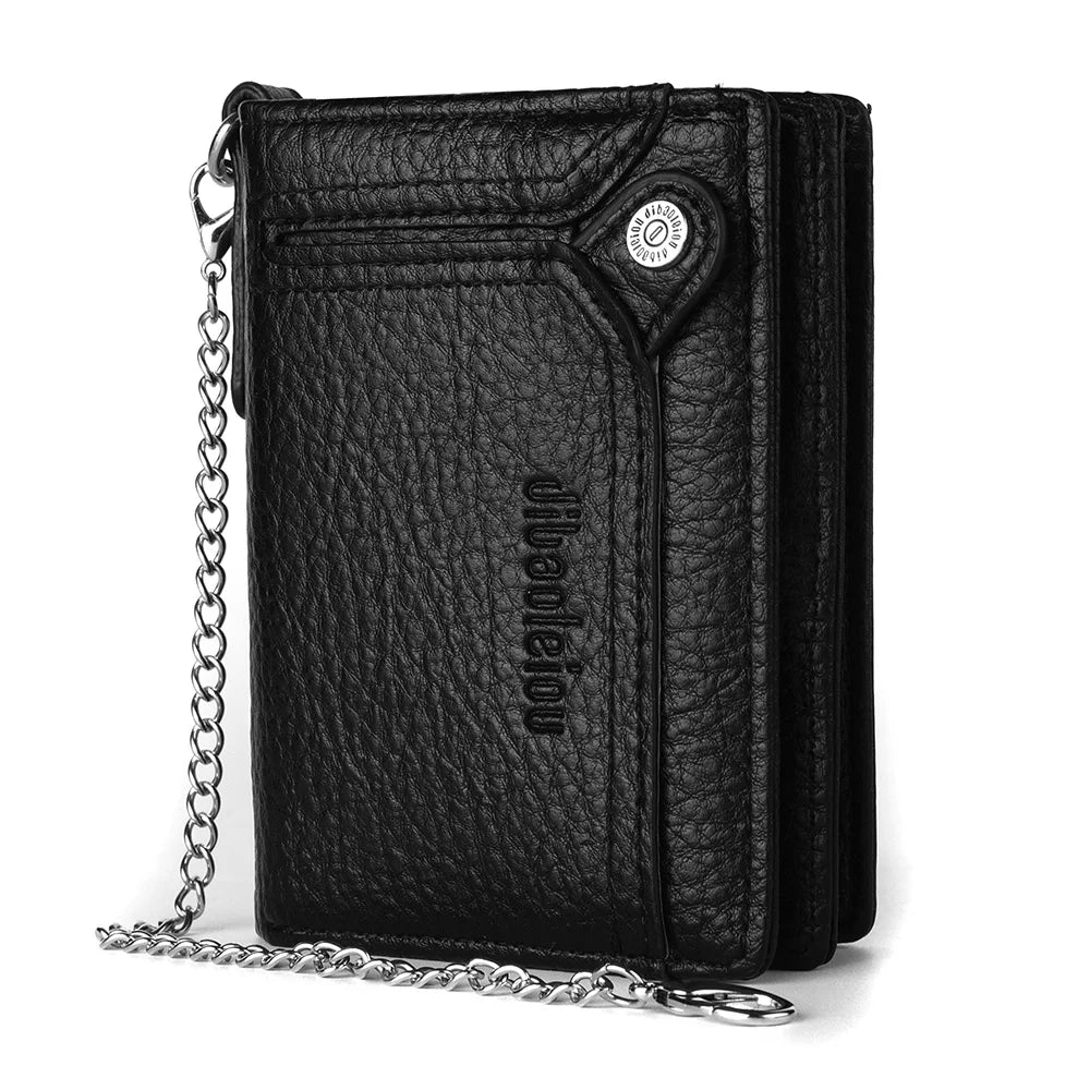 Men's PU Leather Wallet with Zipper Chain, Large Capacity, Multifunctional