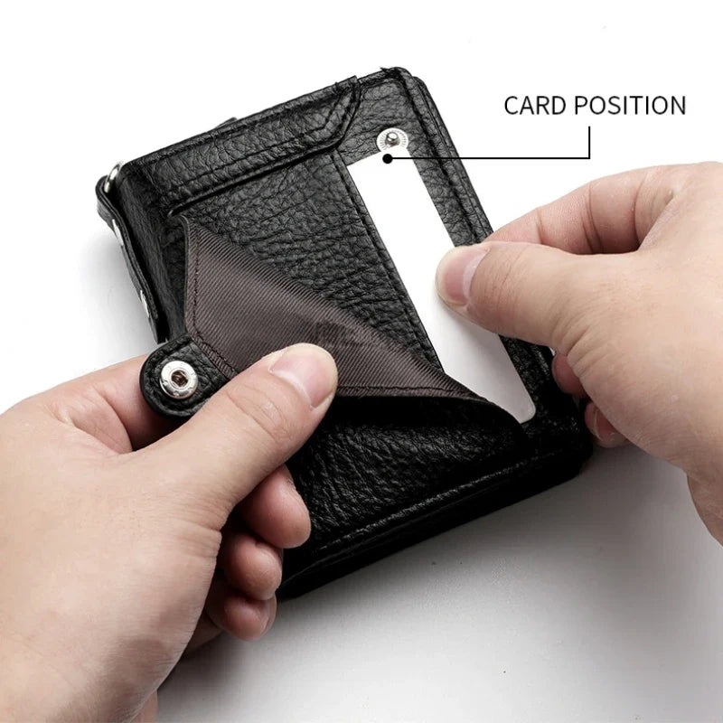 Men's PU Leather Wallet with Zipper Chain, Large Capacity, Multifunctional