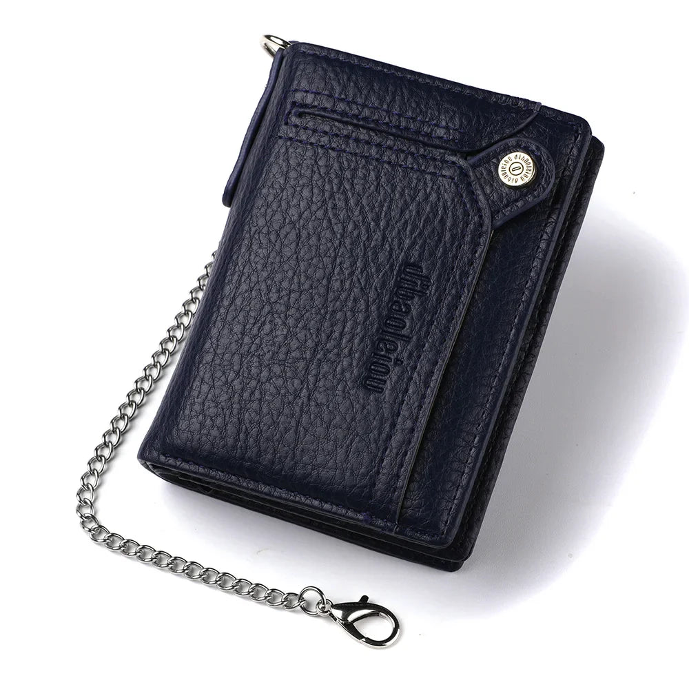 Men's PU Leather Wallet with Zipper Chain, Large Capacity, Multifunctional