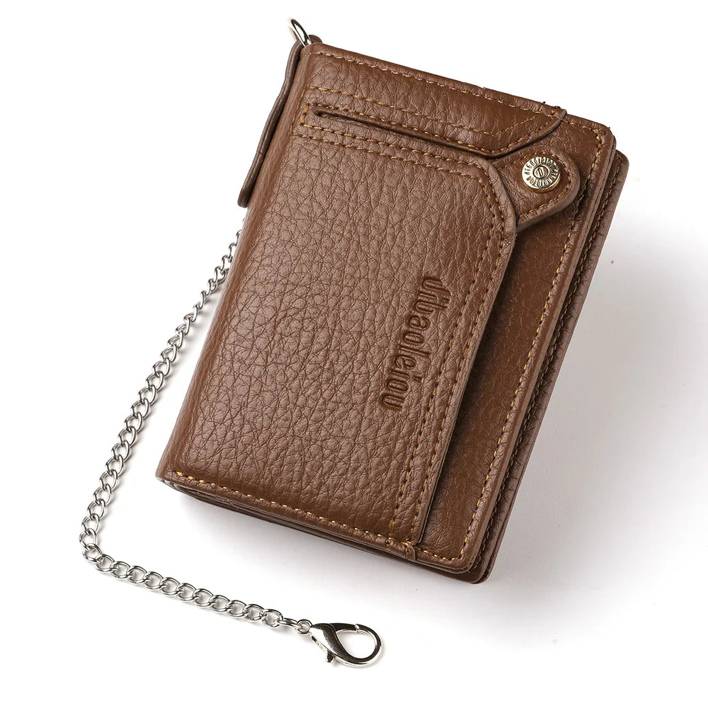 Men's PU Leather Wallet with Zipper Chain, Large Capacity, Multifunctional
