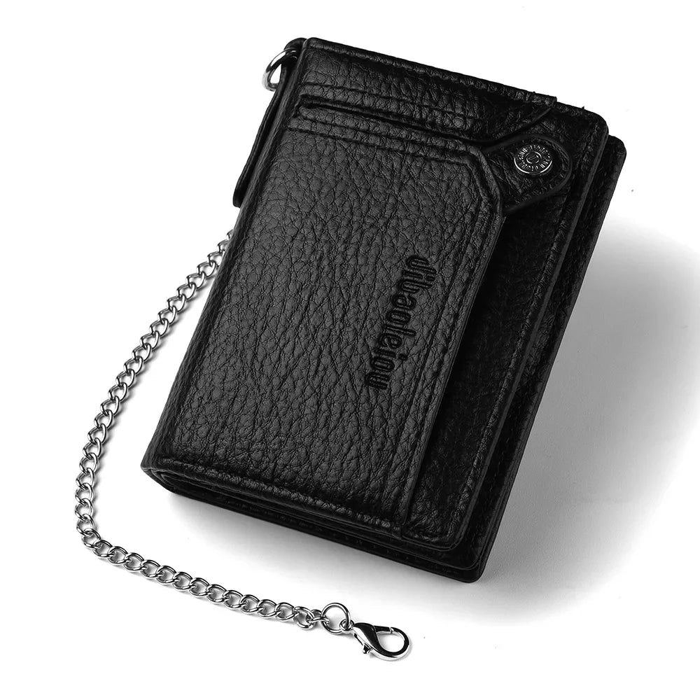 Men's PU Leather Wallet with Zipper Chain, Large Capacity, Multifunctional