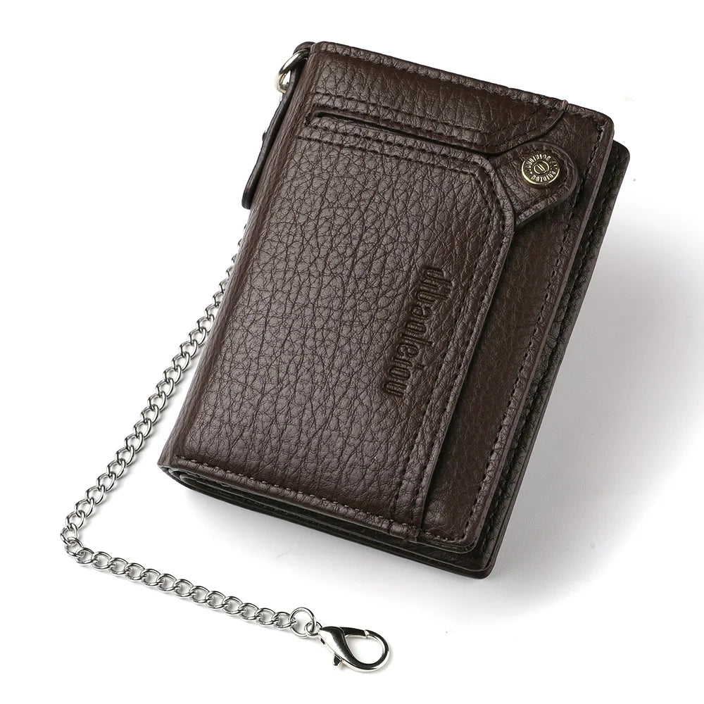 Men's PU Leather Wallet with Zipper Chain, Large Capacity, Multifunctional
