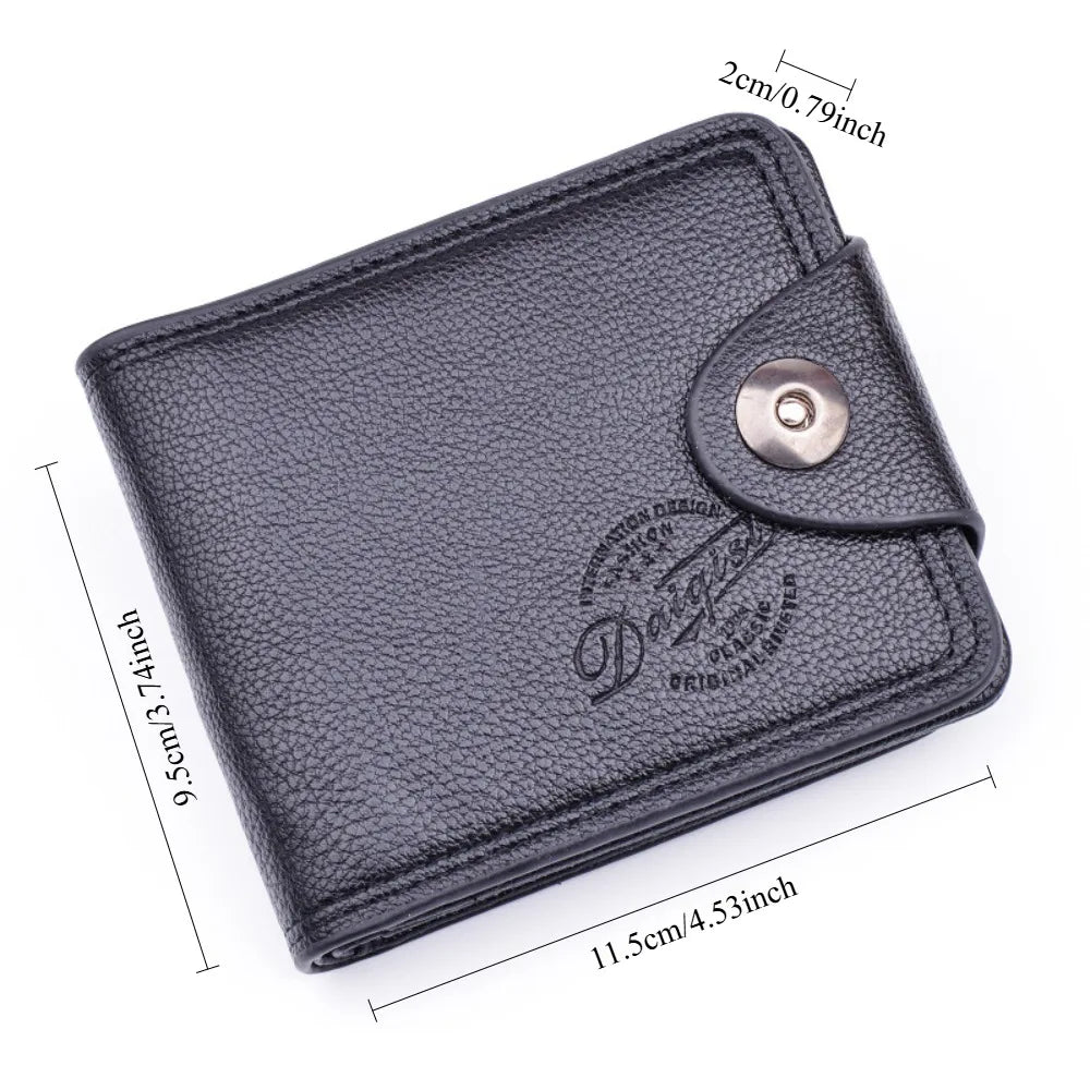 Compact PU Leather Wallet for Men with Snap Closure and Large Capacity Image