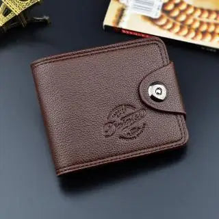 Compact PU Leather Wallet for Men with Snap Closure and Large Capacity