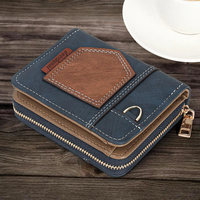 Compact PU Leather Patchwork Wallet with Zip and Foldable Flap Image