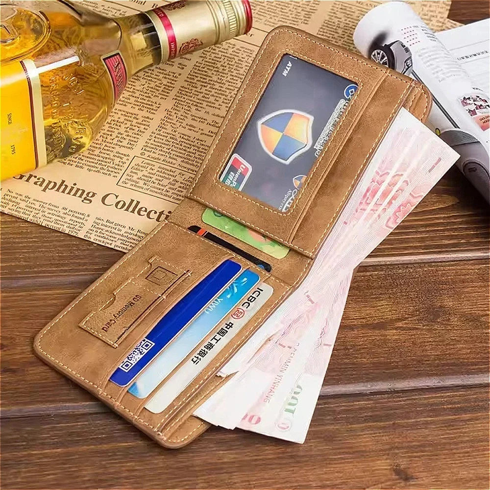 Compact Foldable PU Leather Wallet for Men with Card Holder and Bill Compartment Image
