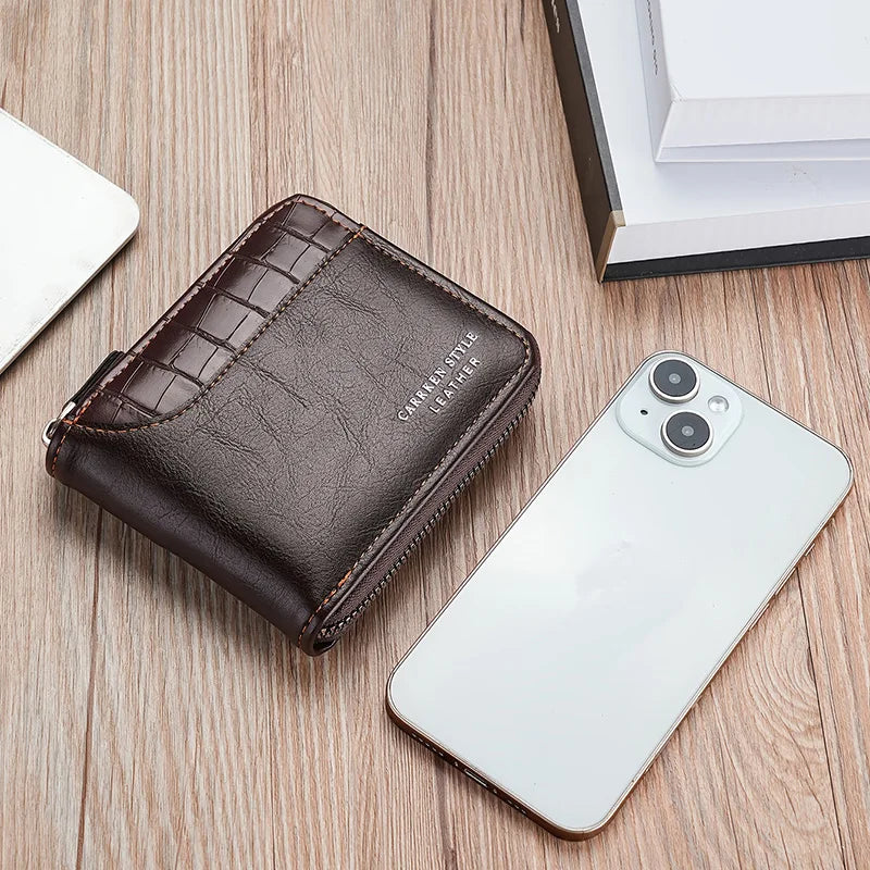 Business Wallet for Men with RFID Protection and Zipper