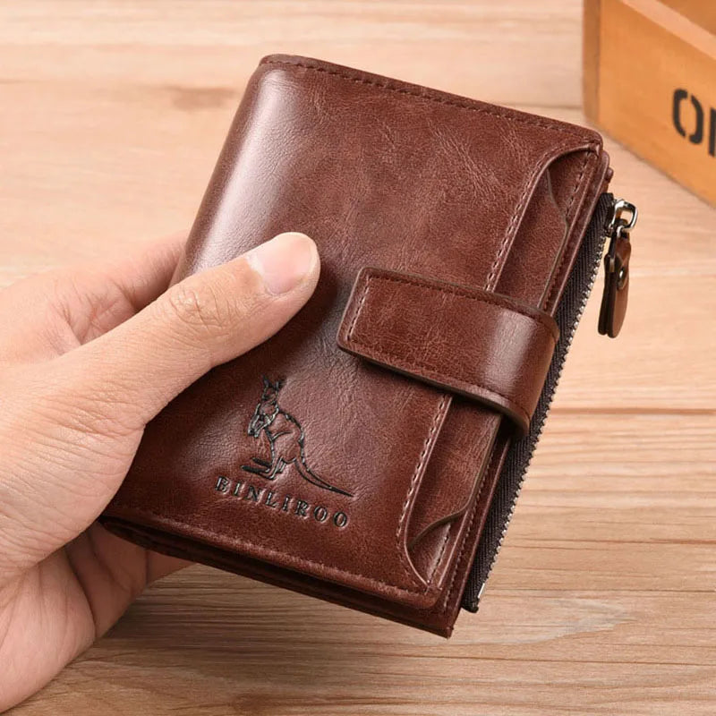 Men's RFID PU Leather Wallet with Zipper, Large Capacity