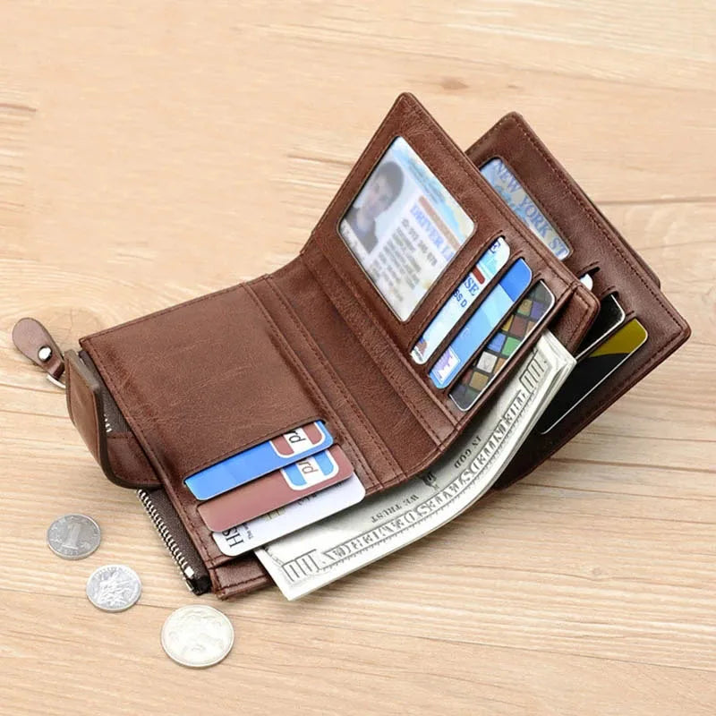 Men's RFID PU Leather Wallet with Zipper, Large Capacity