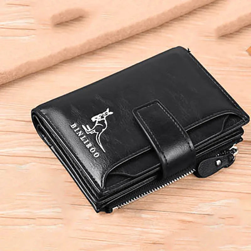 Men's RFID PU Leather Wallet with Zipper, Large Capacity