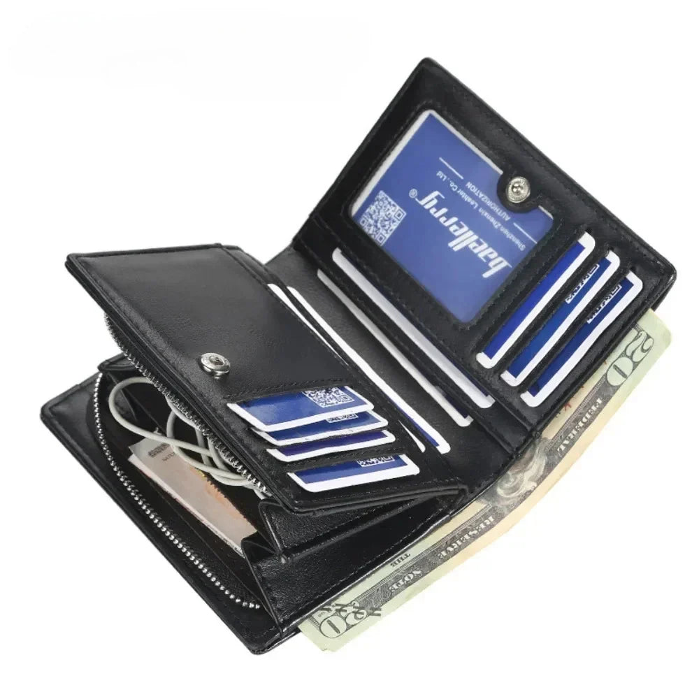Vintage PU Leather Men's Wallet with Zipper Compartment and Card Holder - Elegant Style Image
