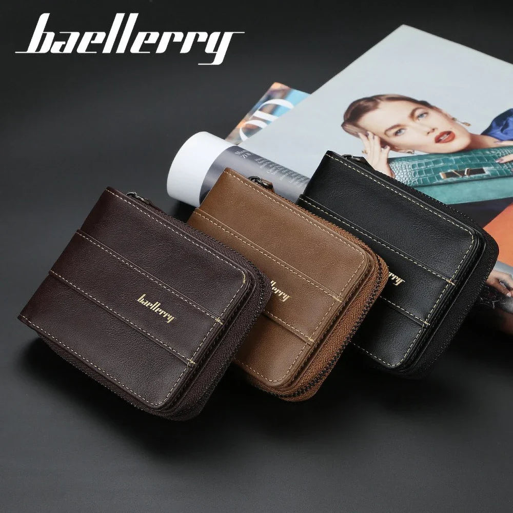 Men's Multifunctional Zip Wallet in PU Leather with Card and Coin Compartments