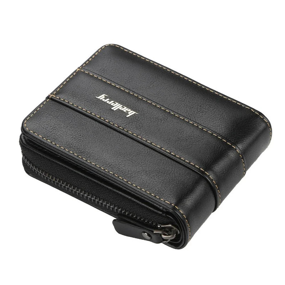 Men's Multifunctional Zip Wallet in PU Leather with Card and Coin Compartments