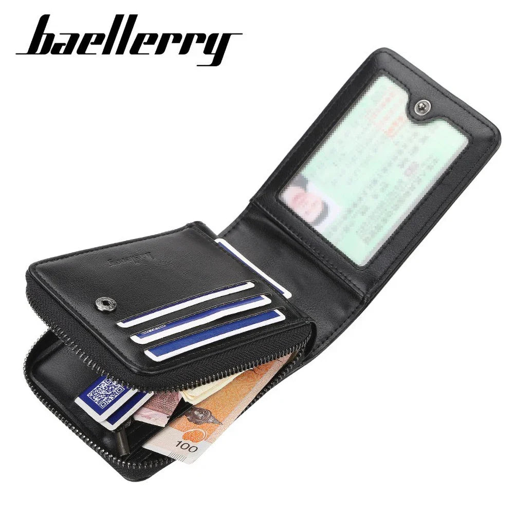 Men's Multifunctional Zip Wallet in PU Leather with Card and Coin Compartments