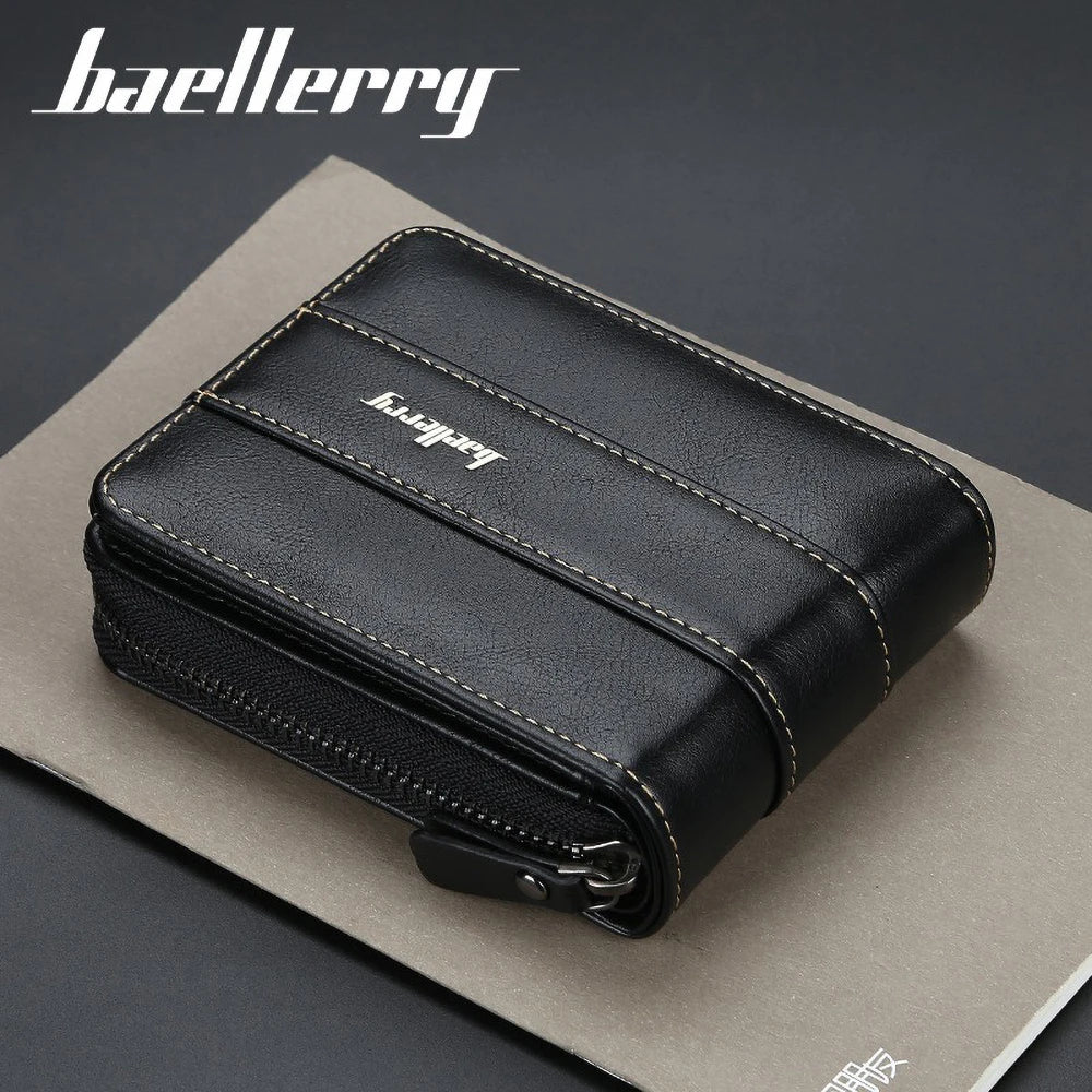 Men's Multifunctional Zip Wallet in PU Leather with Card and Coin Compartments Image