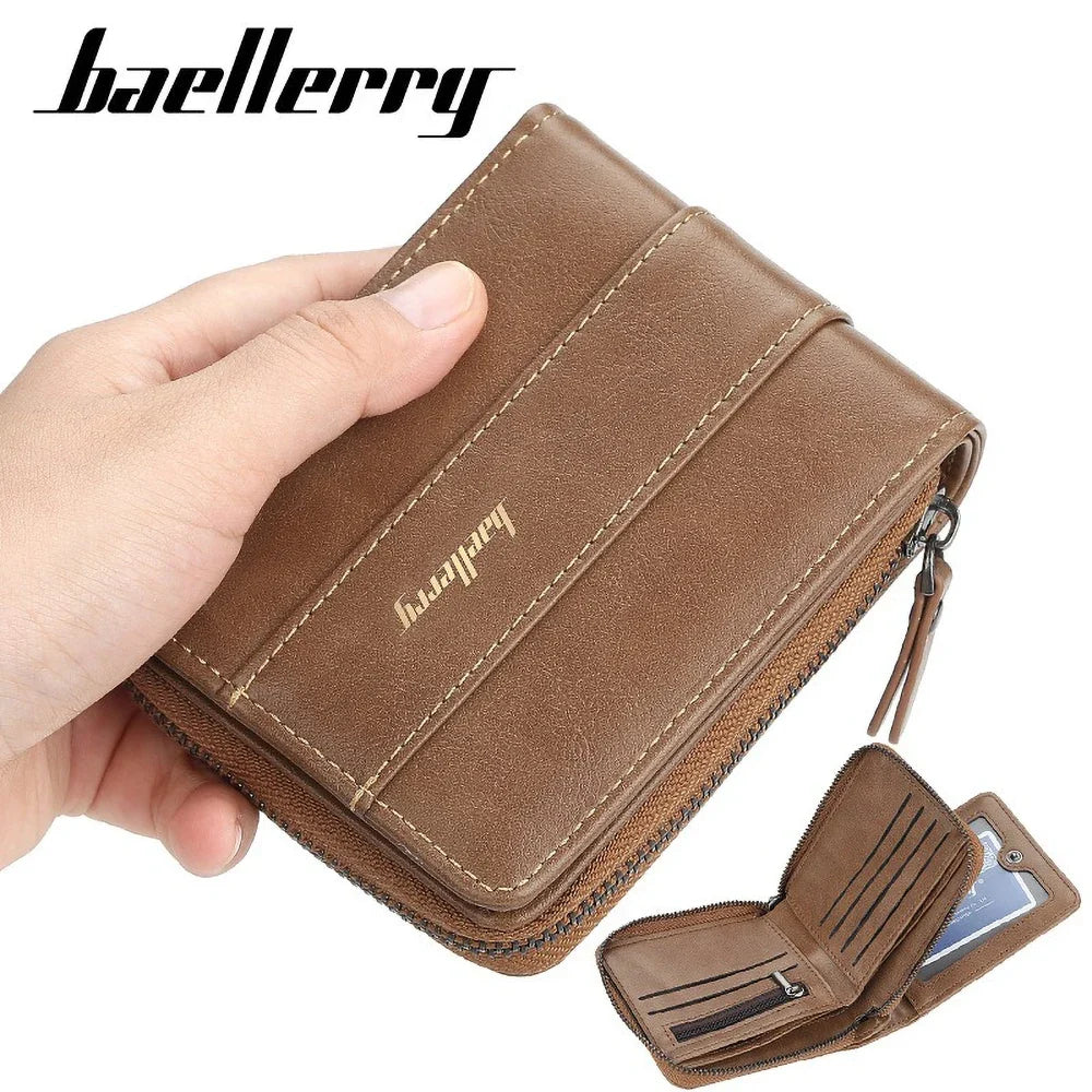 Men's Multifunctional Zip Wallet in PU Leather with Card and Coin Compartments