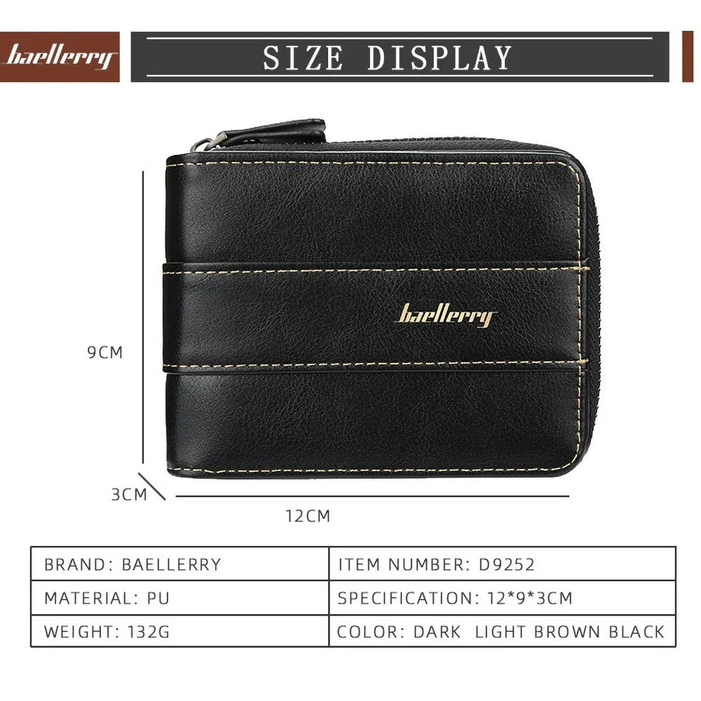 Men's Multifunctional Zip Wallet in PU Leather with Card and Coin Compartments