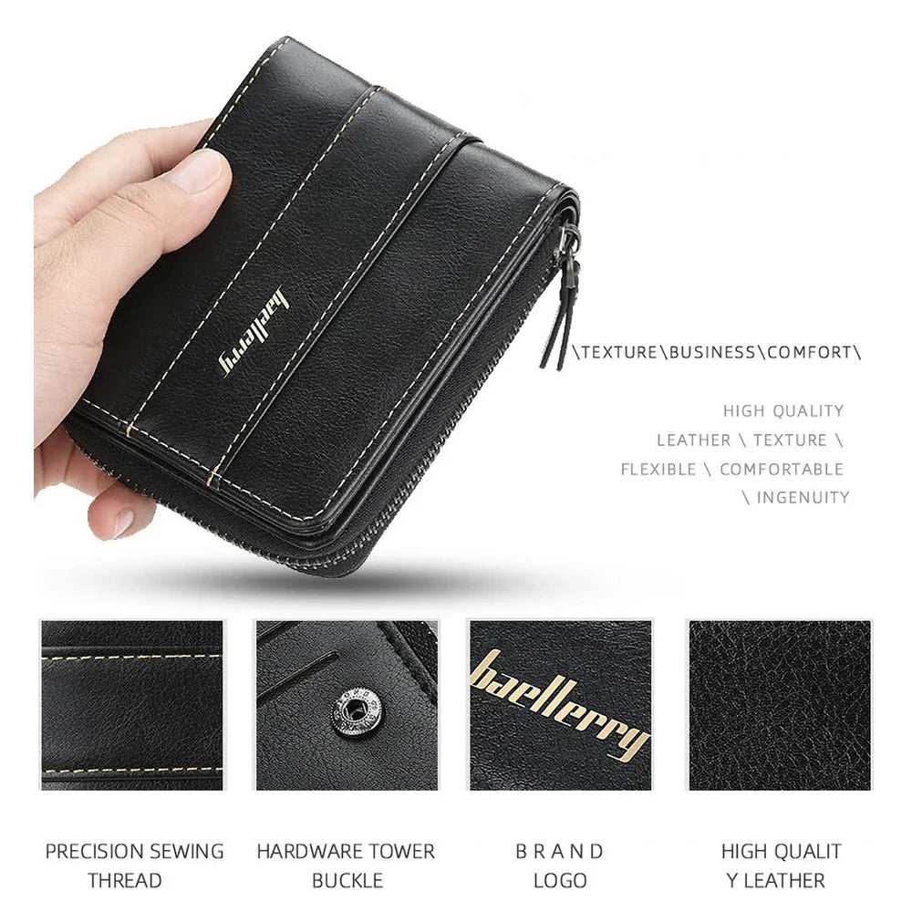 Men's Multifunctional Zip Wallet in PU Leather with Card and Coin Compartments