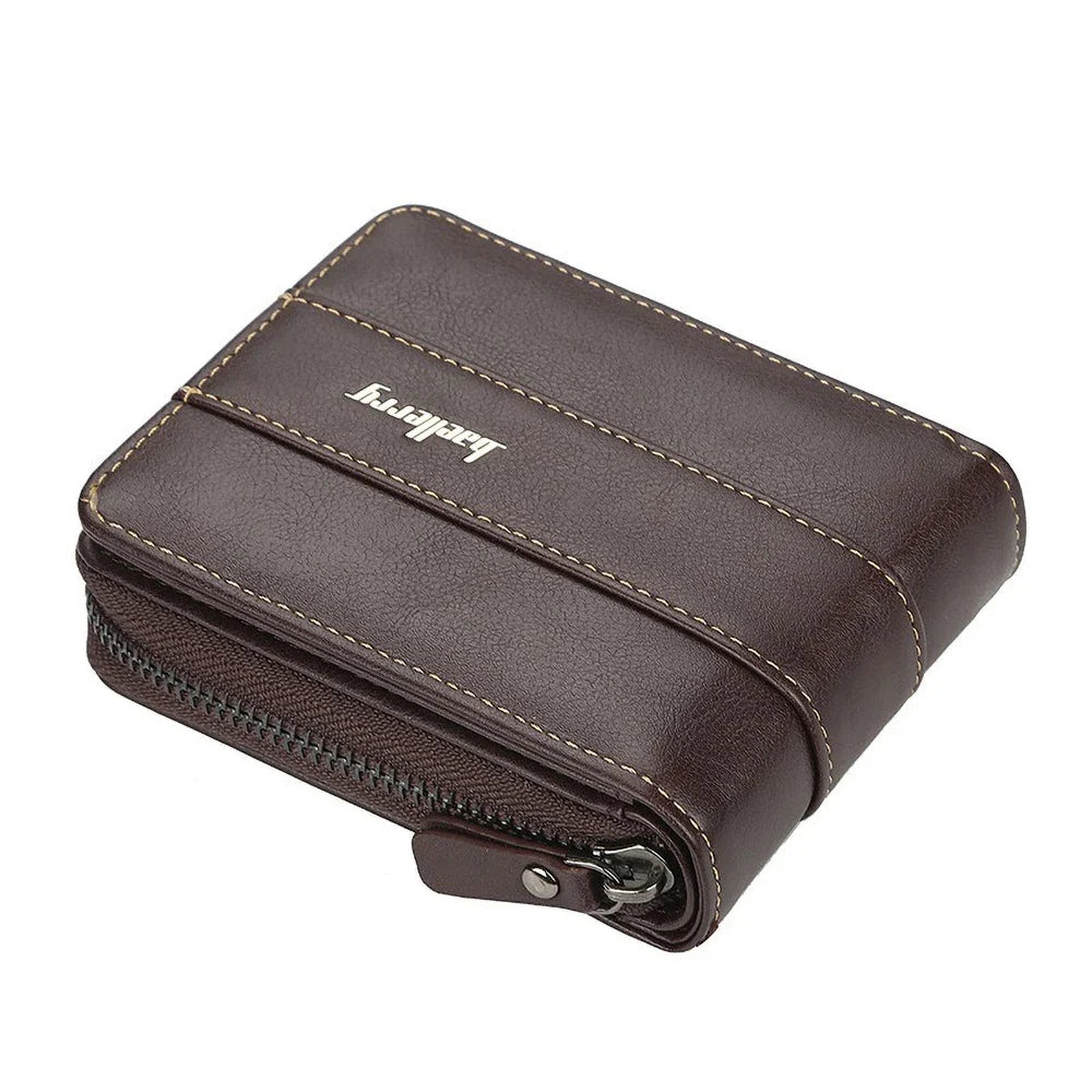 Men's Multifunctional Zip Wallet in PU Leather with Card and Coin Compartments