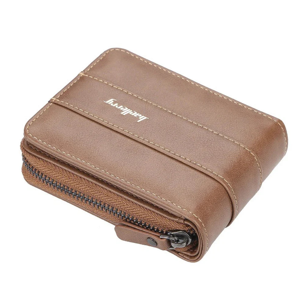 Men's Multifunctional Zip Wallet in PU Leather with Card and Coin Compartments