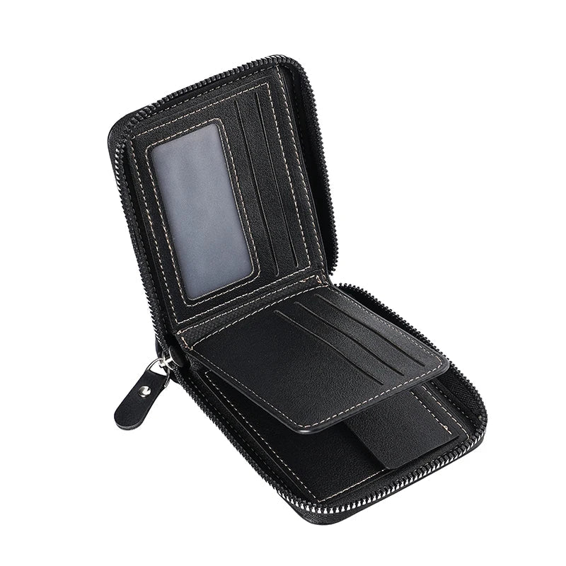 Compact Men's PU Leather Wallet with RFID Zip and Multi-Card Holder Image