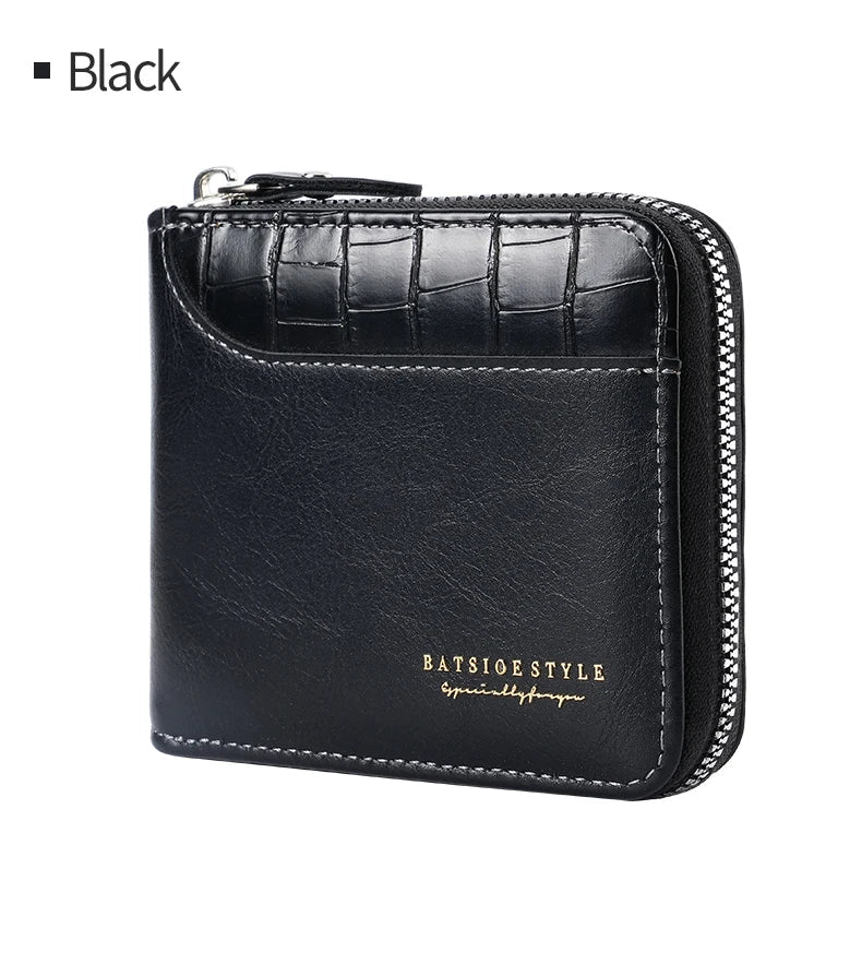 Compact Men's PU Leather Wallet with RFID Zip and Multi-Card Holder