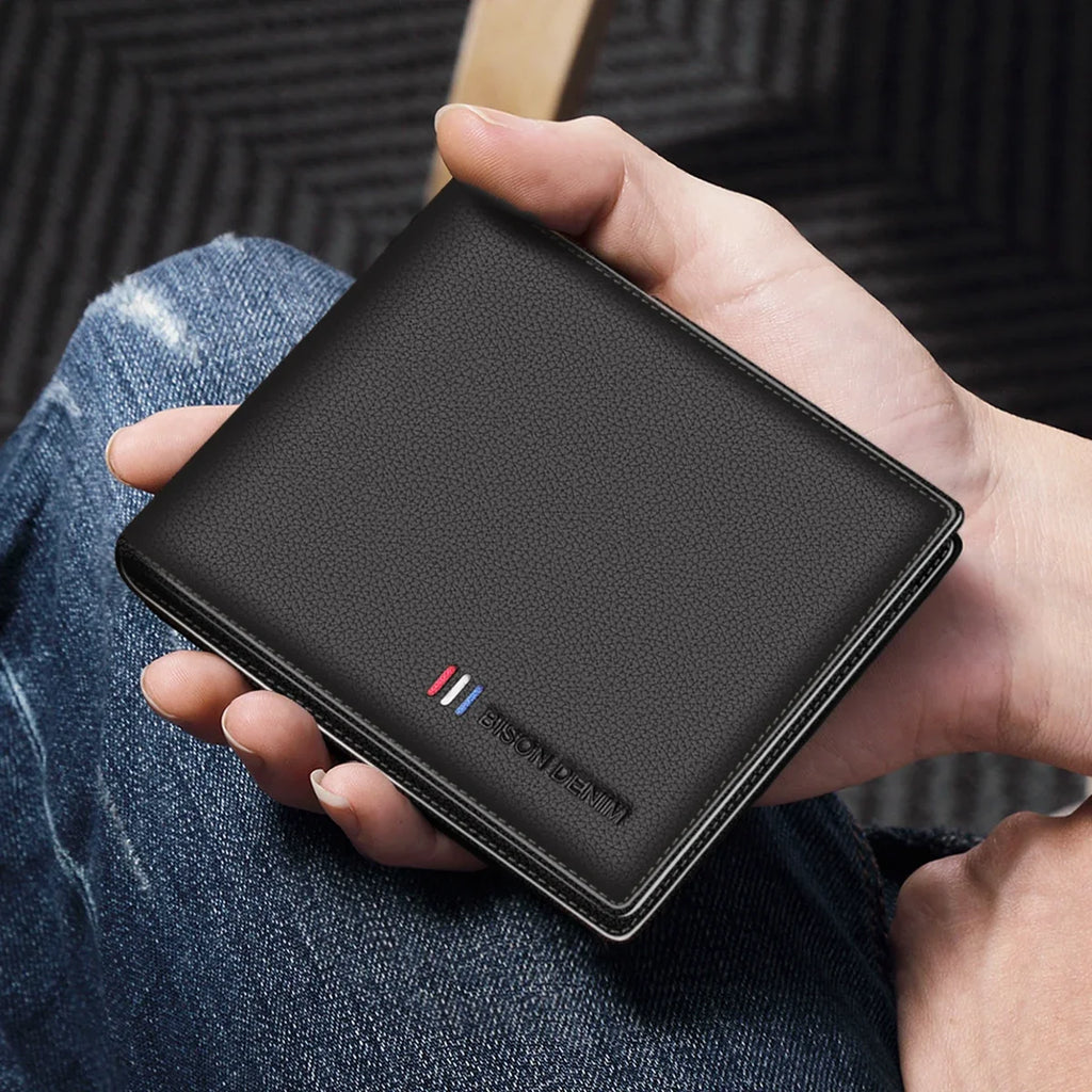 Men's Genuine Leather Bifold Wallet with RFID and Zippered Coin Compartment