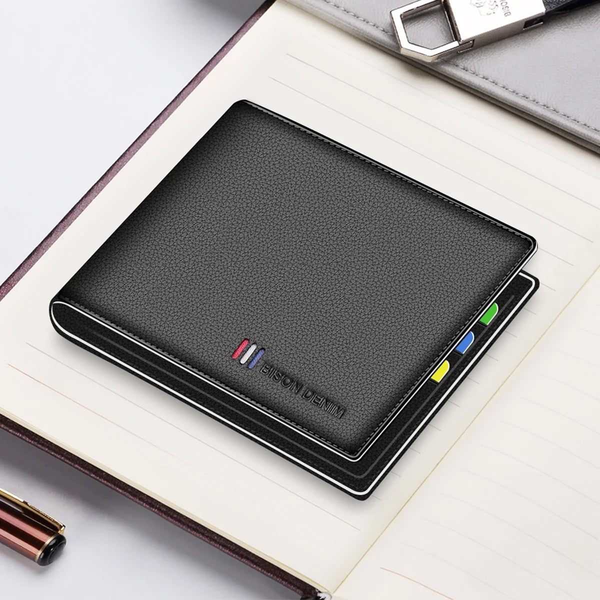 Men's Genuine Leather Bifold Wallet with RFID and Zippered Coin Compartment Image