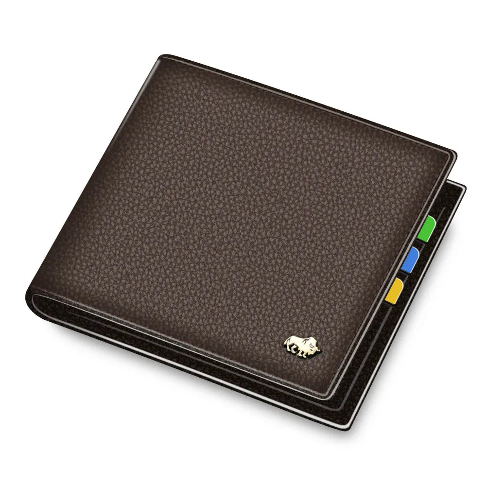 Men's Genuine Leather Bifold Wallet with RFID and Zippered Coin Compartment