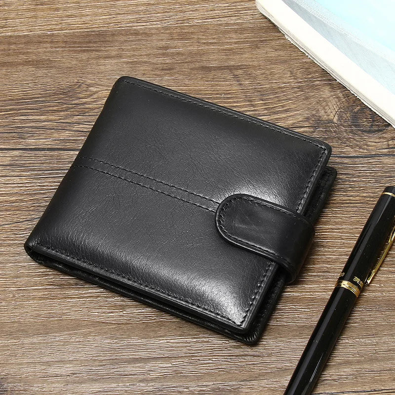 Compact Genuine Leather Men's Wallet with RFID Protection