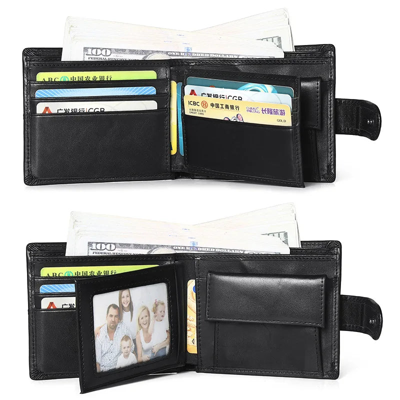 Compact Genuine Leather Men's Wallet with RFID Protection