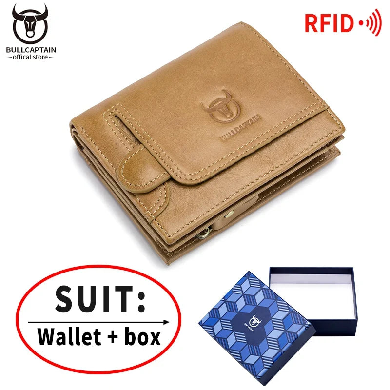 Men's Compact Multifunctional Genuine Leather RFID Wallet with Flap and Zip