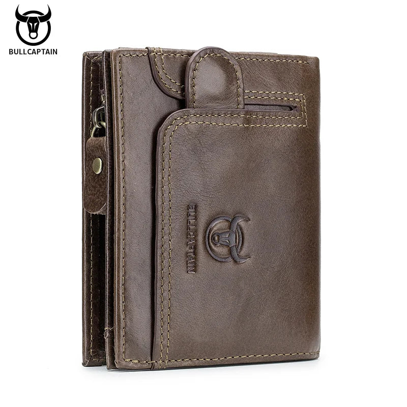 Men's Compact Multifunctional Genuine Leather RFID Wallet with Flap and Zip