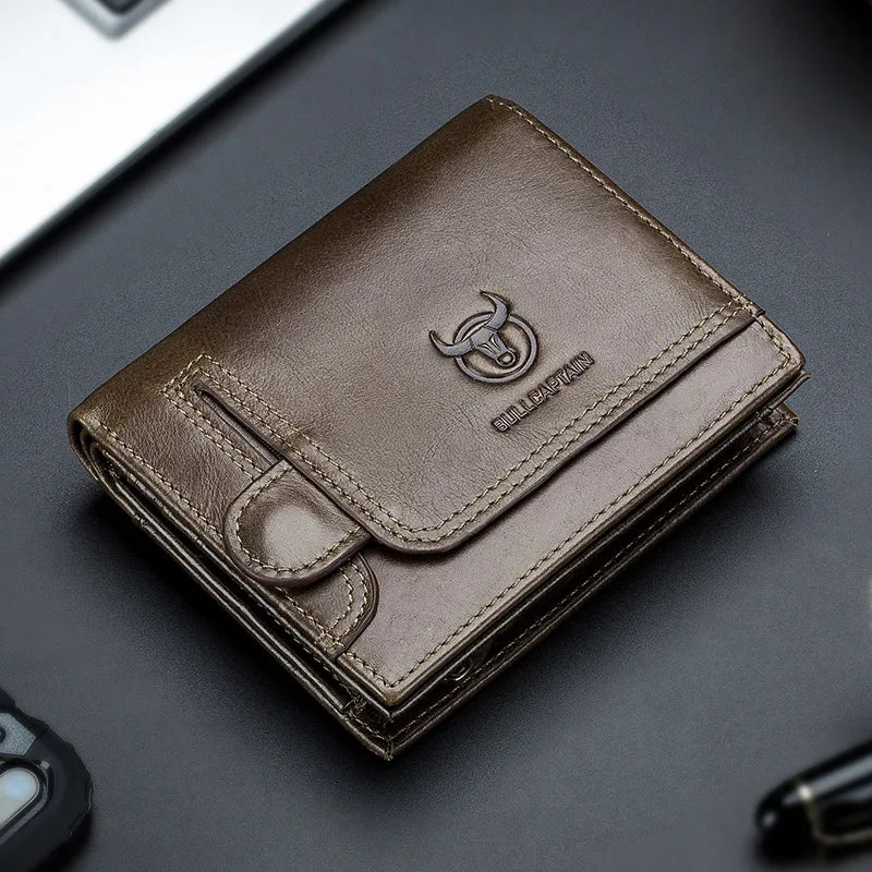 Men's Compact Multifunctional Genuine Leather RFID Wallet with Flap and Zip Image