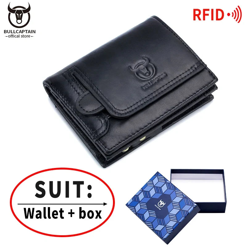 Men's Compact Multifunctional Genuine Leather RFID Wallet with Flap and Zip