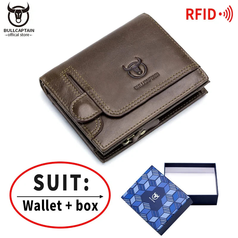 Men's Compact Multifunctional Genuine Leather RFID Wallet with Flap and Zip