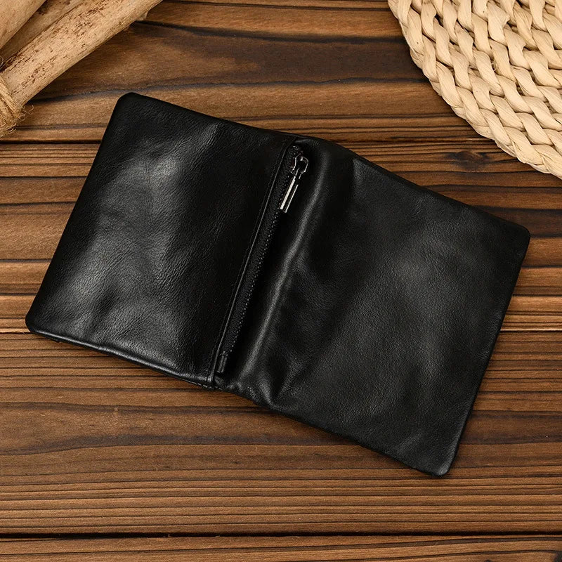 Men's Vintage Genuine Leather RFID Wallet with Zip and Compact Card Holder Image