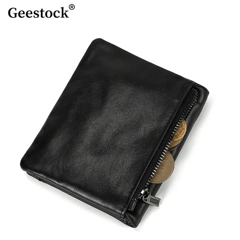 Men's Vintage Genuine Leather RFID Wallet with Zip and Compact Card Holder Image