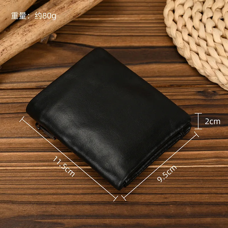 Men's Vintage Genuine Leather RFID Wallet with Zip and Compact Card Holder